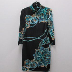 CACH'E Women's Black/Aqua/Navy/White/Gold Metallic Color Dress